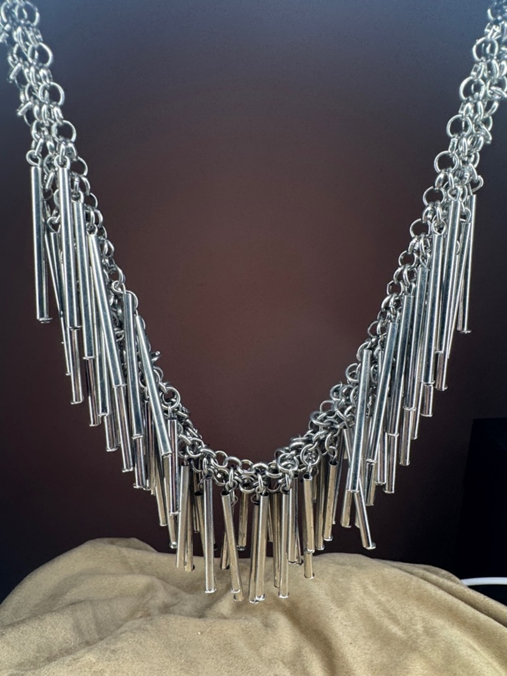 Vintage Boho Hippie Silver Fringe Bib Collar Necklace - Fashion Jewelry